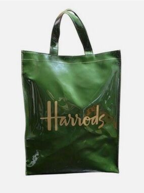 Harrods Glossy Green Patent Tote with Gold Logo
